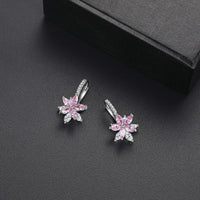 Jewelry Set Copper Pink zirconia Earring Pendant Necklace Women Silver Jewelry