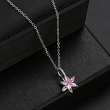 Jewelry Set Copper Pink zirconia Earring Pendant Necklace Women Silver Jewelry