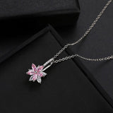 Jewelry Set Copper Pink zirconia Earring Pendant Necklace Women Silver Jewelry