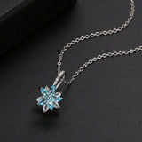 Blue Zircon Necklace Earrings Jewelry Sets for Women Silver Flower CZ Anniversary Gift