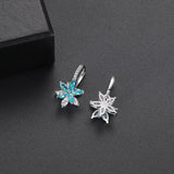 Blue Zircon Necklace Earrings Jewelry Sets for Women Silver Flower CZ Anniversary Gift