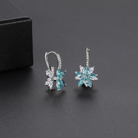 Blue Zircon Necklace Earrings Jewelry Sets for Women Silver Flower CZ Anniversary Gift