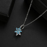 Blue Zircon Necklace Earrings Jewelry Sets for Women Silver Flower CZ Anniversary Gift