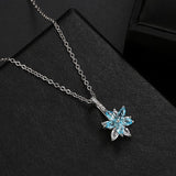 Blue Zircon Necklace Earrings Jewelry Sets for Women Silver Flower CZ Anniversary Gift