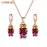 Cubic Zirconia Necklaces Earrings Jewelry Set Rose gold Pendant Necklace Hoop Earring