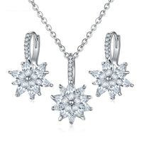 Luxury Silver Bridal Jewelry Sets for Women Clear Zircon Necklace Earrings Wedding Jewelry