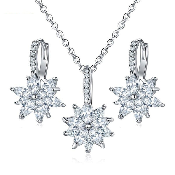 Luxury Silver Bridal Jewelry Sets for Women Clear Zircon Necklace Earrings Wedding Jewelry