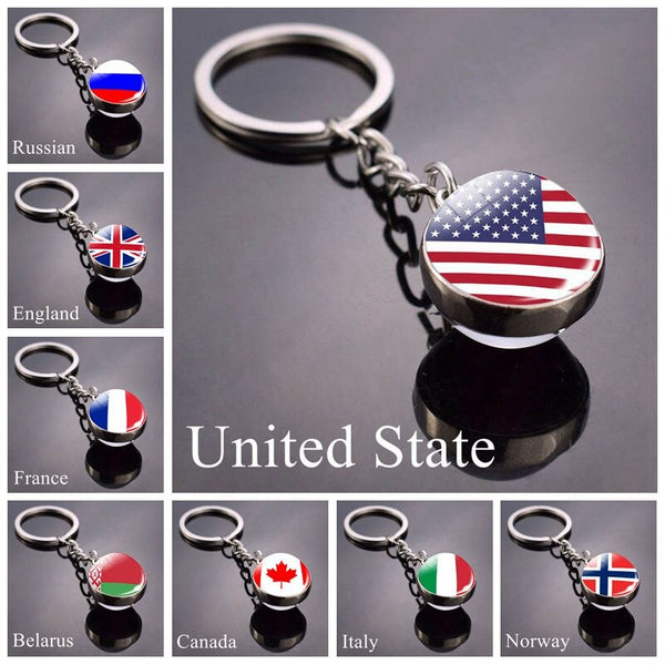 National Flag Keychain United State United Kingdom Canada France Norway Flag Glass Ball Keychain Country Flag Key Chains