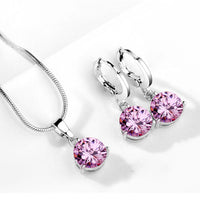 21 Colors Jewelry Sets for Women Round Cubic Zircon Hypoallergenic Copper Necklace Earrings Jewelry Sets