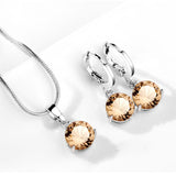 21 Colors Jewelry Sets for Women Round Cubic Zircon Hypoallergenic Copper Necklace Earrings Jewelry Sets