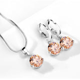 21 Colors Jewelry Sets for Women Round Cubic Zircon Hypoallergenic Copper Necklace Earrings Jewelry Sets