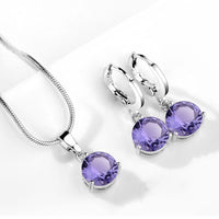 21 Colors Jewelry Sets for Women Round Cubic Zircon Hypoallergenic Copper Necklace Earrings Jewelry Sets