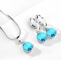 21 Colors Jewelry Sets for Women Round Cubic Zircon Hypoallergenic Copper Necklace Earrings Jewelry Sets