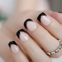 Strass Fake Nails Square Metallic Nail Art Tips Gun Dark Grey Mirror Nail Crystal Decorated Manicure Fingernails with Glue Tabs