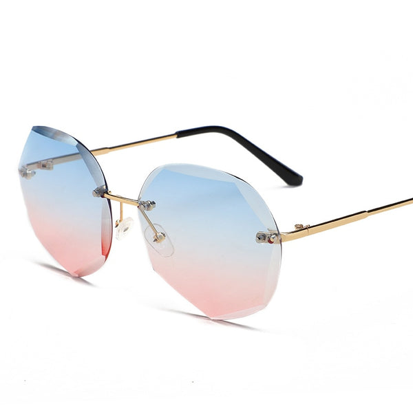 Rimless Gradient Sunglasses Women Shades Cutting Lens Metal Frames Vintage Sun Glasses Oculos De Sol