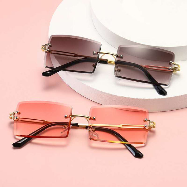 Retro Sunglasses Women Rimless Gradient Sun Glasses Shades Cutting Lens Ladies Frameless Eyeglasses