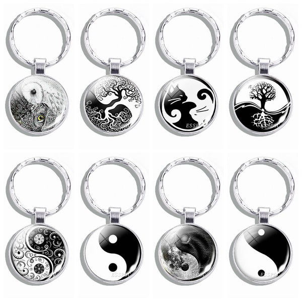 Yin Yang Keychain Yin Yang Owls Cats Tree of Life Keychain Tai Chi Keychain Yin Yang Gifts for Men Women