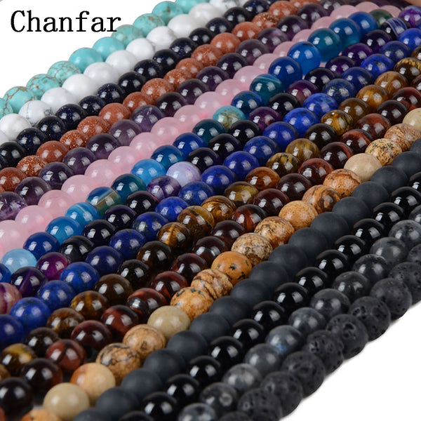 Chanfar 4 6 8 10 12mm Natural Stone Beads Black Lava Tiger Eye Bulk Loose Stone Beads For DIY Making Bracelet Necklace Jewelry