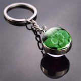 Clover Keychain Four Leaf Clover Glass Ball Double Side Pendant Metal Keyring Lucky Gift for Men