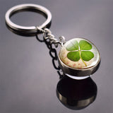 Clover Keychain Four Leaf Clover Glass Ball Double Side Pendant Metal Keyring Lucky Gift for Men