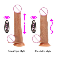 10 Frequency Realistic Dildo Vibrator Masturbation Remote Telescopic Vibrators Flexible Soft Silicone 42°Heating