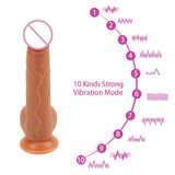 10 Frequency Realistic Dildo Vibrator Masturbation Remote Telescopic Vibrators Flexible Soft Silicone 42°Heating