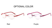 Anti Blue Reading Glasses Women Dimond Cutting Rimless Eyewear Anti Fatigue Hyperopia Presbyopic Glasses +1.5