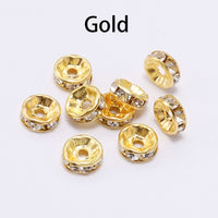 50pcs/lot 4 6 8 10mm Gold  Rhinestone Rondelles Crystal Bead Loose Spacer Beads for DIY Jewelry Making Accessories Supplie