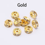 50pcs/lot 4 6 8 10mm Gold  Rhinestone Rondelles Crystal Bead Loose Spacer Beads for DIY Jewelry Making Accessories Supplie