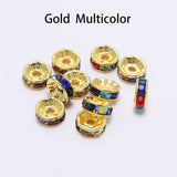 50pcs/lot 4 6 8 10mm Gold  Rhinestone Rondelles Crystal Bead Loose Spacer Beads for DIY Jewelry Making Accessories Supplie