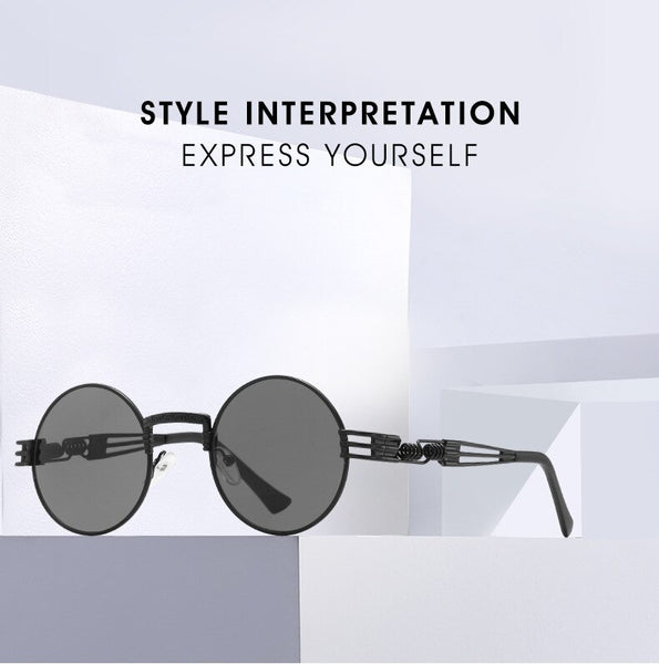 Retro Gothic Steampunk Round Sunglasses Men Women Round Frame Metal Surround Frame Sunglasses