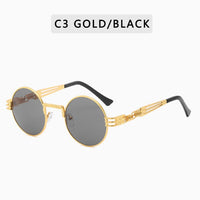 Retro Gothic Steampunk Round Sunglasses Men Women Round Frame Metal Surround Frame Sunglasses