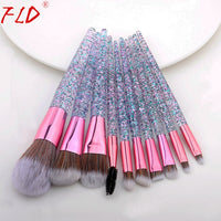 10 Pieces Glitter Makeup Brushes Set Crystal Handle Powder Brush Foundation Eyebrow Face Mascara Blush Eyeliner Tools Kits