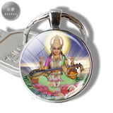 Krishna and Radha Glass Cabochon Pendant Metal Key Chains Yoga Fashion Jewelry Charm Pendant for Men Women Amulet Jewelry