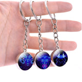 Glow In The Dark 12 Constellation Keychain Zodiac Signs Picture Double Side Cabochon Glass Ball Keychain Birthday Gifts