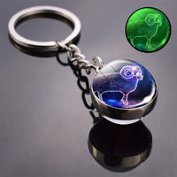 Glow In The Dark 12 Constellation Keychain Zodiac Signs Picture Double Side Cabochon Glass Ball Keychain Birthday Gifts