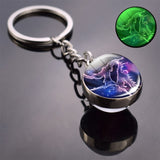 Glow In The Dark 12 Constellation Keychain Zodiac Signs Picture Double Side Cabochon Glass Ball Keychain Birthday Gifts