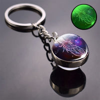 Glow In The Dark 12 Constellation Keychain Zodiac Signs Picture Double Side Cabochon Glass Ball Keychain Birthday Gifts