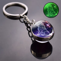 Glow In The Dark 12 Constellation Keychain Zodiac Signs Picture Double Side Cabochon Glass Ball Keychain Birthday Gifts