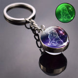 Glow In The Dark 12 Constellation Keychain Zodiac Signs Picture Double Side Cabochon Glass Ball Keychain Birthday Gifts