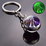 Glow In The Dark 12 Constellation Keychain Zodiac Signs Picture Double Side Cabochon Glass Ball Keychain Birthday Gifts