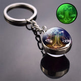 Glow In The Dark 12 Constellation Keychain Zodiac Signs Picture Double Side Cabochon Glass Ball Keychain Birthday Gifts