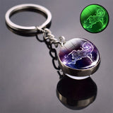 Glow In The Dark 12 Constellation Keychain Zodiac Signs Picture Double Side Cabochon Glass Ball Keychain Birthday Gifts