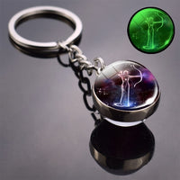 Glow In The Dark 12 Constellation Keychain Zodiac Signs Picture Double Side Cabochon Glass Ball Keychain Birthday Gifts