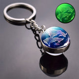 Glow In The Dark 12 Constellation Keychain Zodiac Signs Picture Double Side Cabochon Glass Ball Keychain Birthday Gifts