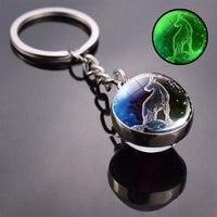 Glow In The Dark 12 Constellation Keychain Zodiac Signs Picture Double Side Cabochon Glass Ball Keychain Birthday Gifts