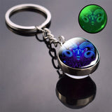 Glow In The Dark 12 Constellation Keychain Zodiac Signs Picture Double Side Cabochon Glass Ball Keychain Birthday Gifts