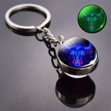 Glow In The Dark 12 Constellation Keychain Zodiac Signs Picture Double Side Cabochon Glass Ball Keychain Birthday Gifts