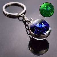 Glow In The Dark 12 Constellation Keychain Zodiac Signs Picture Double Side Cabochon Glass Ball Keychain Birthday Gifts