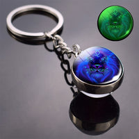 Glow In The Dark 12 Constellation Keychain Zodiac Signs Picture Double Side Cabochon Glass Ball Keychain Birthday Gifts